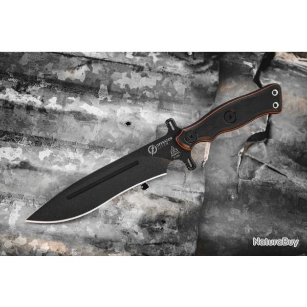 Couteau Tops Knives Operator 7 Blackout Edition Carbone 1075 Manche Micarta/G-10 Etui USA TPOP702