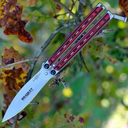 Couteau Bradley Kimura Balisong Butterfly Lame Acier 154CM Manche Red G-10 USA BCC904