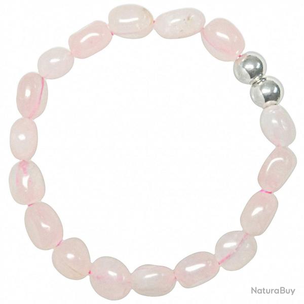 Bracelet en quartz rose - Perles pierres roules 8  12 mm