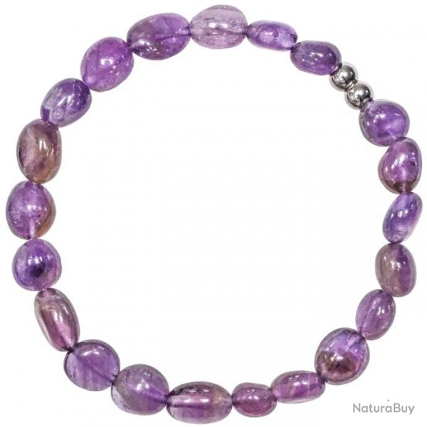 Bracelet en amthyste - Perles pierres roules 7  10 mm