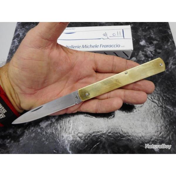 Couteau de Poche Italien Fraraccio Knives Siciliano Lame Acier Inox Manche Laiton Italy CMF0563