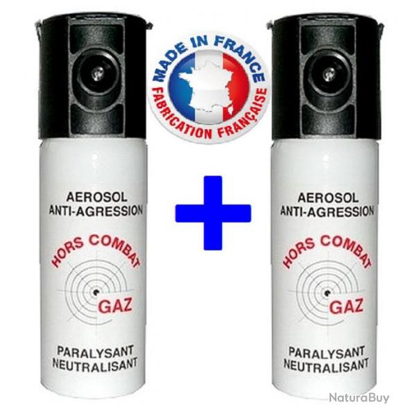 Pack 2 x Bombe lacrymogne GAZ CS 50 ml marque HORS combat promotion