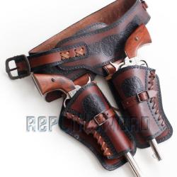Western Cowboy Porte Pistolet Ceinture 2 Places CE2 Cuir Repliksword