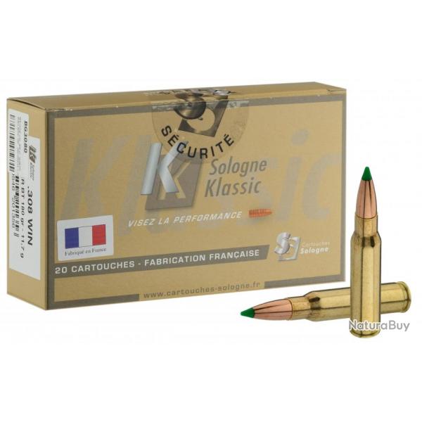 ( Cal.308 WIN  type NOSLER BALLISTIC TIP)Cartouches  percussion centrale Sologne .308 Win