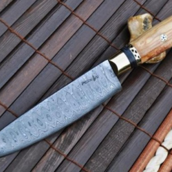 Couteau de chef Damas fabriqué à la main avec manche en bois et mosaïque