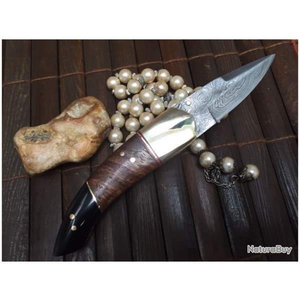 LAME DAMAS - Couteau de chasse pliant avec fourreau (4)
