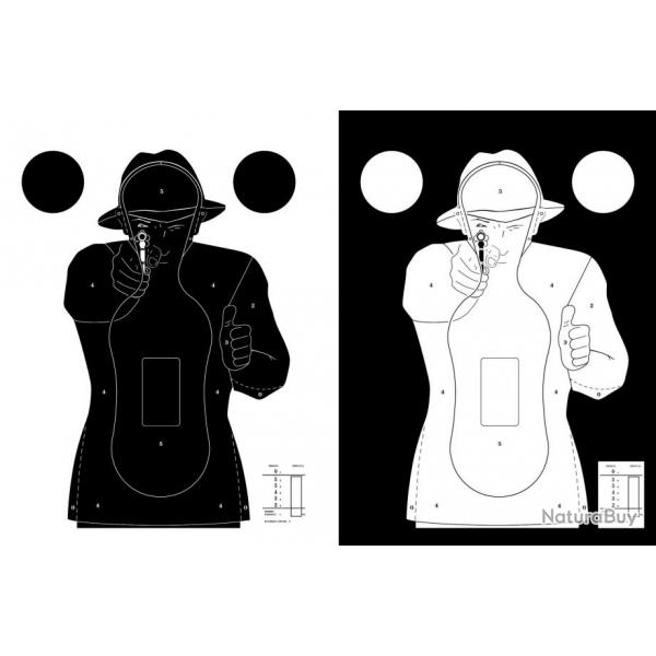 ( Blanche sur fond noir)100 cibles silhouette Police 51 x 71 cm