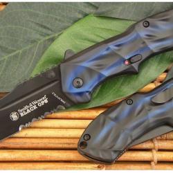 Couteau Smith&Wesson Black Ops Tanto Blue Speed Assist Acier 4034 SWBLOP3TBLS