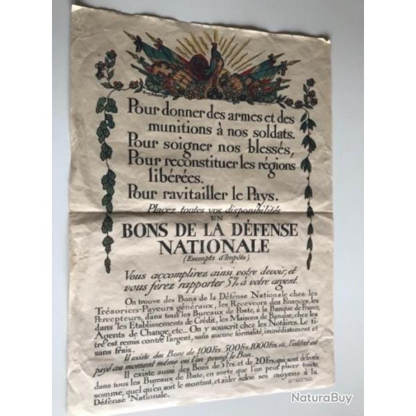 Affiche BONS DE LA DEFENSE NATIONALE 1915 Guy Arnoux