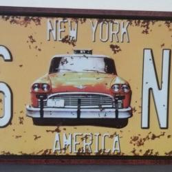 Rare plaque tôle NEW YORK USA TAXI YELLOW CAB N01 style EMAIL 15X31cm vintage