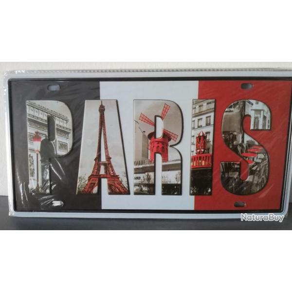 Rare plaque tle PARIS ARC TRIOMPHE TOUR EIFFEL style EMAIL 15X31cm vintage MOULIN ROUGE trois coule