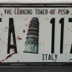 Rare plaque tôle ITALIE TOUR PISE style EMAIL 15X31cm vintage 1173 PISA TOWER