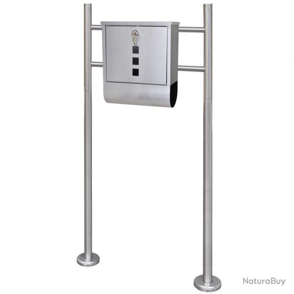 Boite aux lettres design contemporain acier inoxydable sur pieds avec compartiment journaux 120 cm