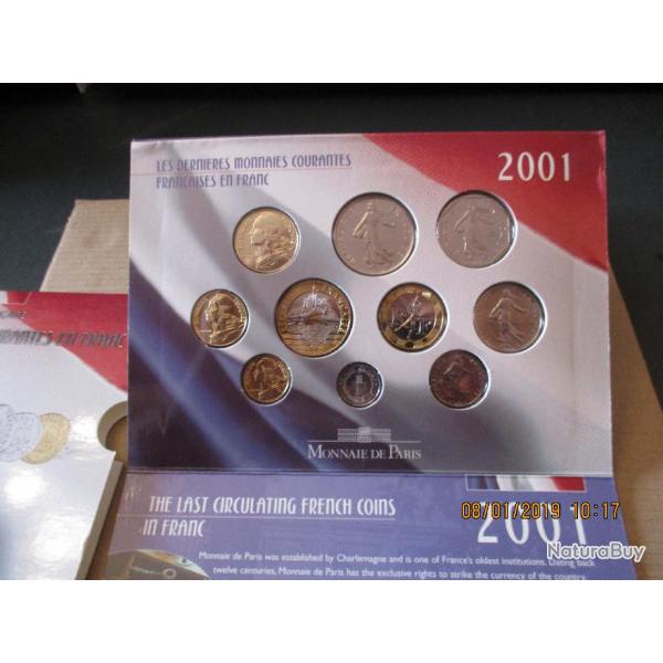 un coffret de pieces BU en francs de 2001