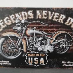 Rare plaque tôle MOTO HARLEY LEGENDS NEVER DIE style EMAIL 20X30 VINTAGE USA ROUTE 66 USA