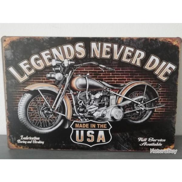 Rare plaque tle MOTO HARLEY LEGENDS NEVER DIE style EMAIL 20X30 VINTAGE USA ROUTE 66 USA