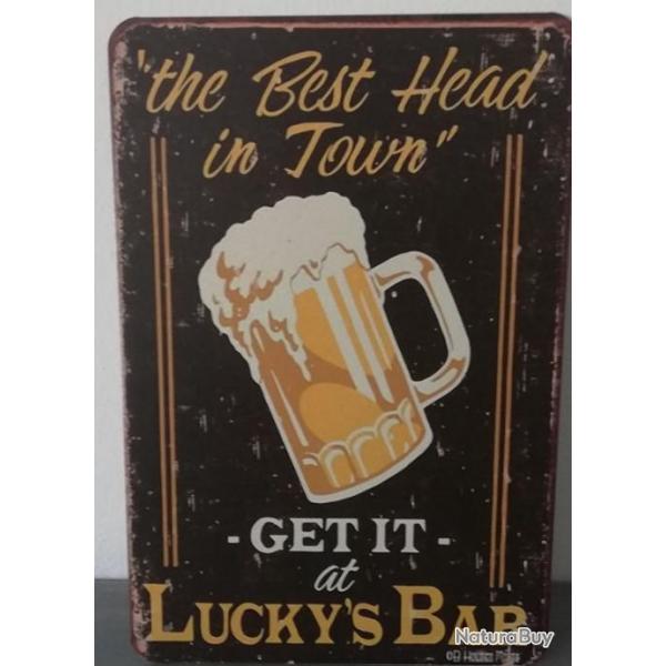 Rare plaque tle BIERE GET IT AT LUCKY'S BAR style EMAIL 20X30 VINTAGE BEER CERVEZA