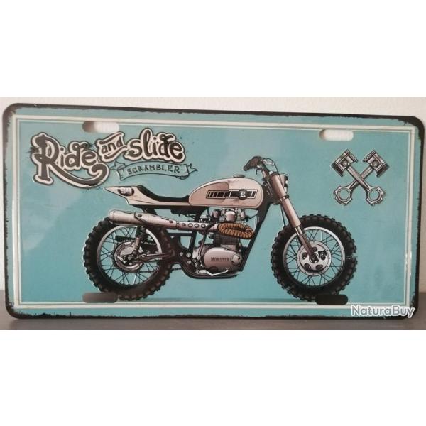 Rare plaque tle MOTO RIDE AND SLIDE SCRAMBLER style EMAIL 15X30 VINTAGE ROUTE 66 USA