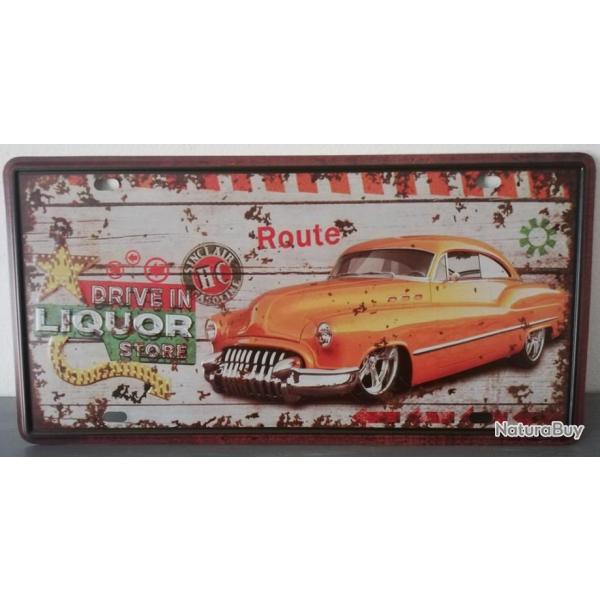 Rare plaque tle AUTO DRIVE IN LIQUOR ROUTE 66 style EMAIL 15X31cm VINTAGE Chevrolet cadillac buick