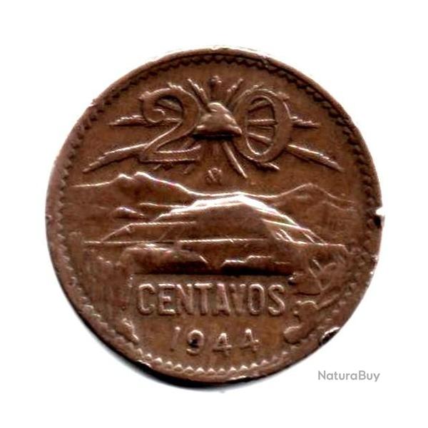 Pice de Monnaie MEXIQUE 20 Centavos Aigle / pyramide aztque 1944 Mexico
