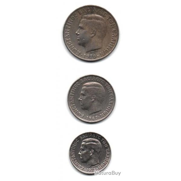 Pice de Monnaie GRCE lot de 3 pices Drachmes Constantin II / armes couronnes