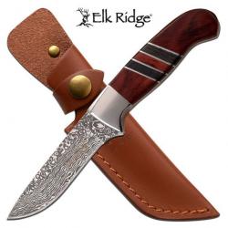 Couteau de Chasse Elk Ridge Lame Acier 3Cr13 Manche Bois Etui Cuir ER20020BR