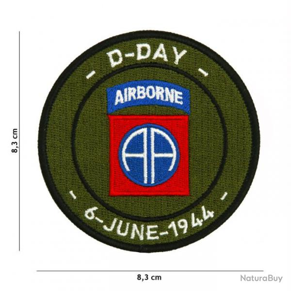 Patch tissus : D-Day 82nd Airborne #7107  - 6 juin 1944 -    brod  - couleur kaki  -