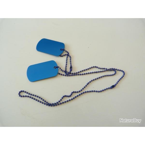 PAIRE DE DOG-TAG METAL FANTAISIES COULEUR BLEUE