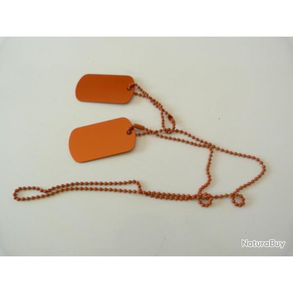 PAIRE DE DOG-TAG METAL FANTAISIES COULEUR ORANGE