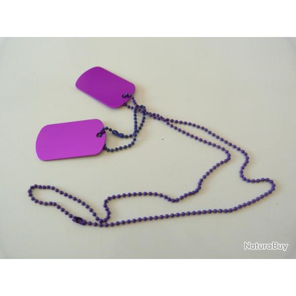 PAIRE DE DOG-TAG METAL FANTAISIES COULEUR VIOLET