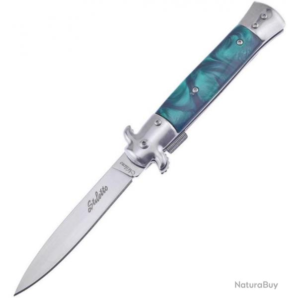 Couteau Frost Cutlery Italian Stiletto Milano A/O Lame Acier Inox Manche Green Synthtique FISM001G