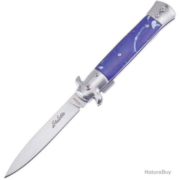 Couteau Frost Cutlery Italian Stiletto Milano A/O Lame Acier Inox Manche Blue Synthtique FISM001BL