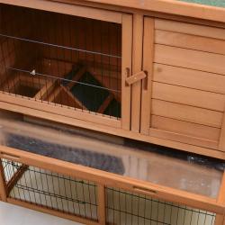 Clapier lapins en pin lasuré 2 niveaux 100 x 54 x 104 cm