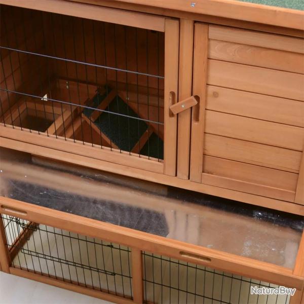 Clapier lapins en pin lasur 2 niveaux 100 x 54 x 104 cm