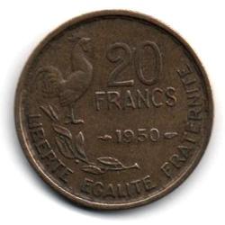 Pi&egrave;ce de Monnaie France  20 francs G. Guiraud 1950 4 Faucilles