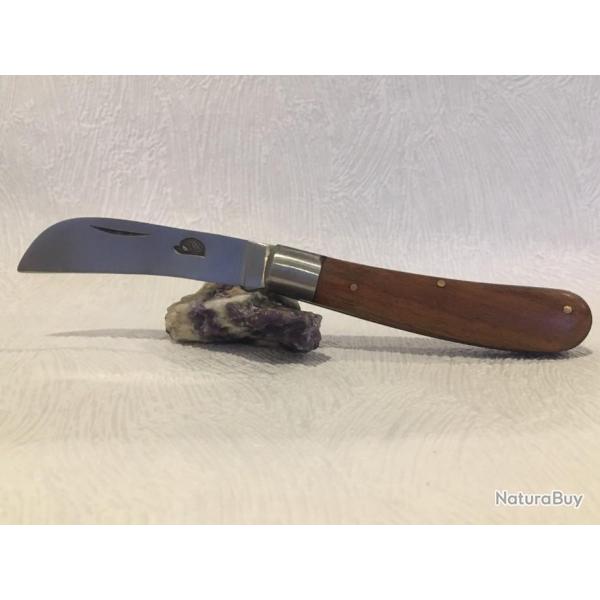 Couteau Serpette motif hrisson , manche bois palissandre et lame droite.