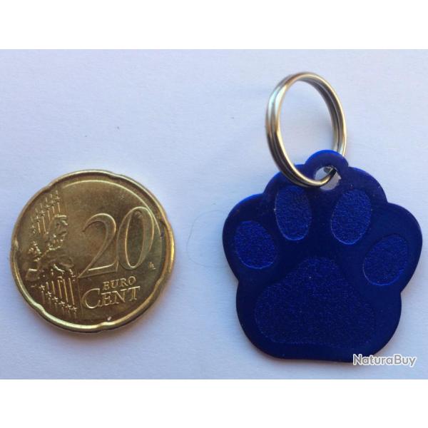 MEDAILLE Grave chien bleu "patte" petit modle gravure, personnalisation offerte