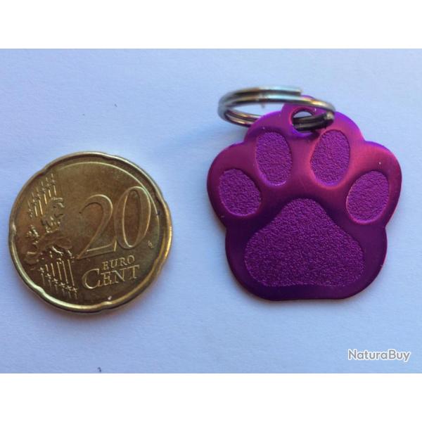 MEDAILLE Grave chien violette "patte" petit modle gravure, personnalisation offerte
