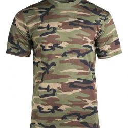 TEE SHIRT CAMOUFLAGE WOODLAND COL ROND ET MANCHES COURTES MILTEC