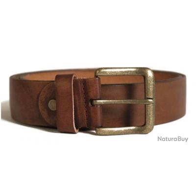 Ceinture En Cuir Veritable Marron Avec Boucle En Zinc Ceinturon