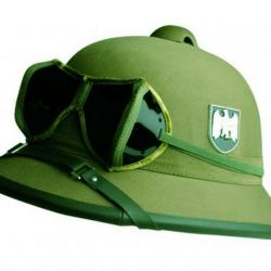 CASQUE OU CHAPEAU COLONIAL "" TROPICAL "" ALLEMAND AFRIKA KORPS VERT AVEC INSIGNES ET LUNETTES