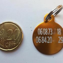 MEDAILLE Gravée chien orange "ronde 25 mm" petit modèle gravure, personnalisation offerte