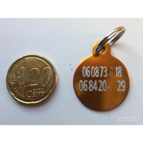MEDAILLE Grave chien orange "ronde 25 mm" petit modle gravure, personnalisation offerte