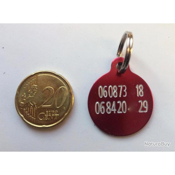 MEDAILLE Grave chien rouge "ronde 25 mm" petit modle gravure, personnalisation offerte