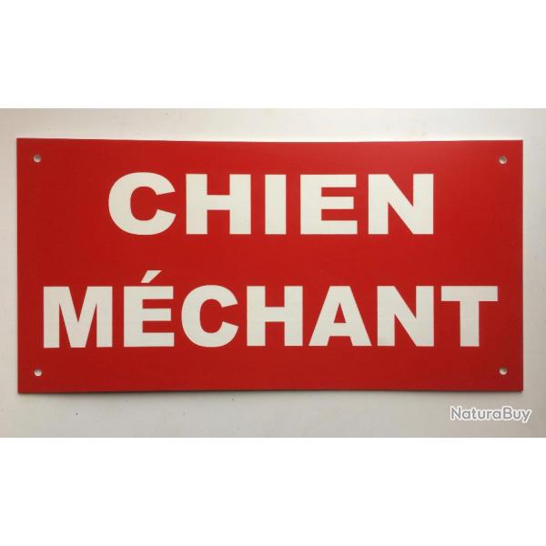 Panneau "CHIEN MCHANT" format 150 x 300 mm fond ROUGE