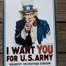 PLAQUE METAL PROPAGANDE U.S. WWII "I WANT YOU FOR U.S. ARMY"