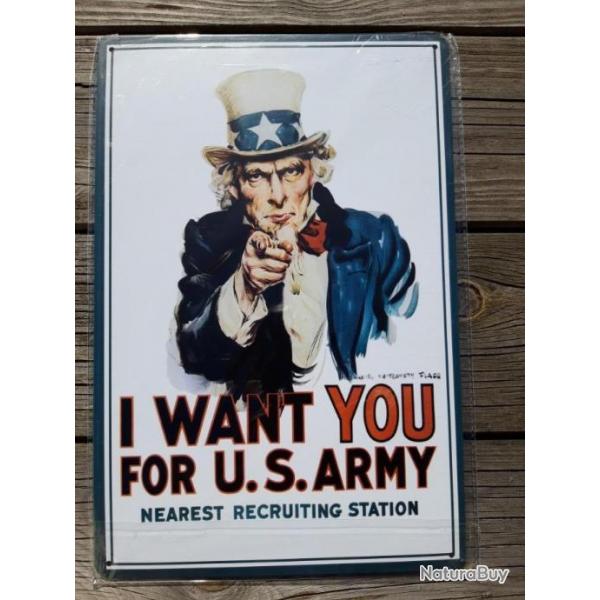 PLAQUE METAL PROPAGANDE U.S. WWII "I WANT YOU FOR U.S. ARMY"