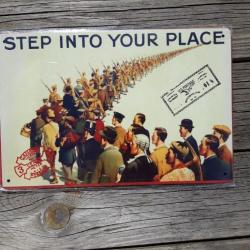 PLAQUE METAL PROPAGANDE U.S. WWII "STEP INTO YOUR PLACE"