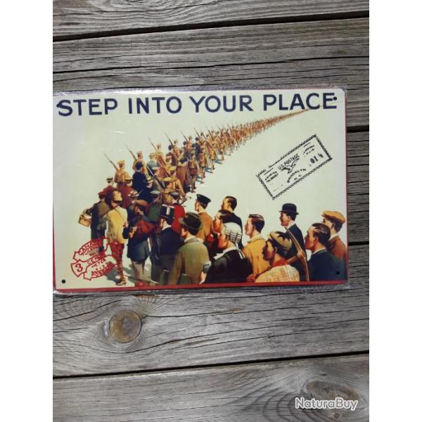 PLAQUE METAL PROPAGANDE U.S. WWII "STEP INTO YOUR PLACE"