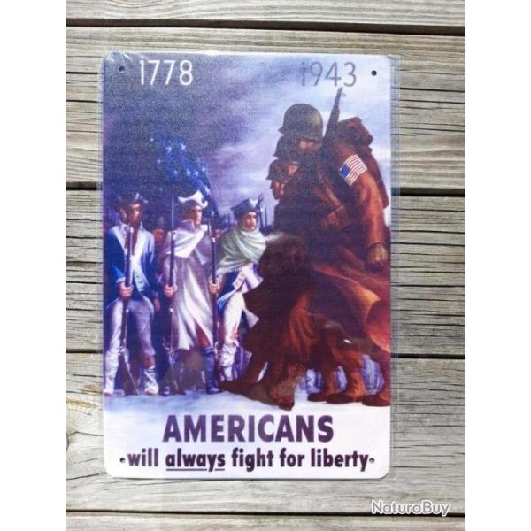 PLAQUE METAL PROPAGANDE U.S. WWI "1778-1943 AMERICANS WILL ALWAYS FIGHT FOR LIBERTY"